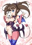  blue_eyes breasts bridal_gauntlets brown_hair demon_girl demon_tail heart heart_tattoo kurosu_aroma long_hair medium_breasts navel nipples open_mouth pantyhose pretty_(series) pripara pubic_tattoo pussy revealing_clothes solo succubus tail tattoo wings zootan 