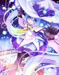  54hao \m/ blue_eyes blue_hair cape gloves hat hatsune_miku highres long_hair magic_circle outstretched_arms pantyhose skirt smile solo spread_arms suki!_yuki!_maji_magic_(vocaloid) twintails very_long_hair vocaloid witch_hat yuki_miku 