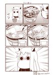  1girl 3koma comic commentary cup_ramen highres horns kantai_collection kettle long_hair monochrome moomin muppo northern_ocean_hime sazanami_konami solo translated twitter_username 