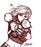  aiming_at_viewer breasts casing_ejection crop_top firing gloves gun handgun holding holding_gun holding_weapon large_breasts midriff muzzle_flash original partly_fingerless_gloves pistol shell_casing short_hair sketch solo taikyokuturugi weapon 