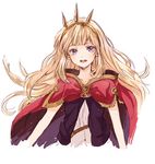 :d blonde_hair bow cagliostro_(granblue_fantasy) cape collarbone gb_hm granblue_fantasy hairband long_hair open_mouth purple_eyes red_bow simple_background smile solo upper_body white_background 