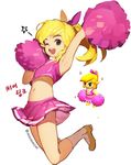  artist_name blonde_hair cheerleader chibi commentary_request crop_top crop_top_overhang crossdressing hair_ribbon jumping link long_hair looking_at_viewer male_focus midriff mimme_(haenakk7) navel one_eye_closed open_mouth otoko_no_ko pointy_ears pom_poms ponytail ribbon simple_background skirt smile sparkle star the_legend_of_zelda the_legend_of_zelda:_tri_force_heroes toon_link twitter_username white_background wind wind_lift 