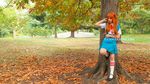 autumn cosplay forest knee_socks lana_rain nature neon_genesis_evangelion orange_hair outdoors photo photosailor school_uniform serafuku soryu_asuka_langley umbrella 