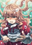 armor blonde_hair blue_eyes bubble commentary_request crying crying_with_eyes_open floating_hair glasses kanpani_girls lolicept long_hair monique_waroquier sad solo tears underwater 