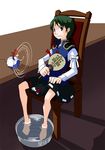  barefoot basin chair electric_fan fan hot kansuke_(bubuduke) minigirl multiple_girls no_hat no_headwear onozuka_komachi paper_fan shiki_eiki short_hair sitting soaking_feet sweat touhou uchiwa water 