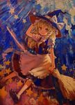  acrylic_paint_(medium) ama-tou blonde_hair broom broom_riding hat kirisame_marisa solo touhou traditional_media witch witch_hat 