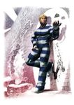  blonde_hair chain cody_travers highres ikeno_daigo male_focus official_art prison_clothes rock solo street_fighter street_fighter_iv_(series) wall 