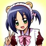  animal_ears blue_hair green_eyes hayate_no_gotoku! komeko5 maid maid_headdress mouse_ears nishizawa_ayumu open_mouth short_hair solo twintails v 