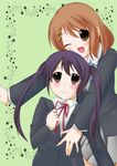  black_hair brown_eyes brown_hair hirasawa_yui k-on! long_hair multiple_girls nakano_azusa nishishiro school_uniform short_hair twintails 