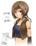  bare_shoulders bob_cut brown_eyes brown_hair detached_sleeves final_fantasy final_fantasy_vii final_fantasy_vii_advent_children h_(158cm) headband highres midriff short_hair smile solo translated vest yuffie_kisaragi 