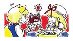  3girls animal_ears bad_id bad_pixiv_id cat_ears chen chibi eating food fox_ears inu_no_efude multiple_girls touhou yakumo_ran yakumo_yukari 