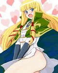  1girl blonde_hair blue_eyes blush cloak female heart lowres no_panties nomura_ryouji oekaki solo thigh thighs 