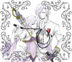  1boy 1girl angela angela_(kuroshitsuji) ash ash_(kuroshitsuji) female gloves kuroshitsuji male purple_eyes sword violet_eyes weapon whip white_hair 
