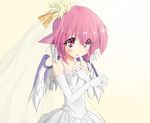  animal_ears bad_id bad_pixiv_id blush bridal_veil bride dress elbow_gloves gloves hand_on_own_chest jewelry looking_up mystia_lorelei pink_hair ring short_hair solo touhou urimono veil wedding wedding_dress white_gloves wings 