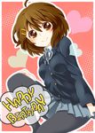  absurdres brown_eyes brown_hair happy_birthday highres hirasawa_yui k-on! mitsuki_meiya pantyhose school_uniform short_hair solo 