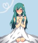  bad_id bad_pixiv_id bed bed_sheet blush green_hair kn96 kochiya_sanae long_hair naked_sheet nude red_eyes solo touhou 