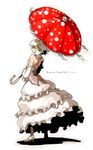  amanita_muscaria bare_shoulders closed_eyes detached_sleeves dress highres mushroom oso-teki_kinoko_gijinka_zukan oso_(toolate) personification short_hair solo umbrella white_hair 