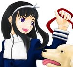  angelica_(gunslinger_girl) black_hair dog dress gunslinger_girl hair_ribbon long_hair purple_eyes ribbon solo 