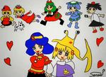  aki_minoriko aki_shizuha bad_anatomy blonde_hair crab dog frog green_hair hat heart kagiyama_hina kams kawashiro_nitori moriya_suwako multiple_girls shameimaru_aya short_hair touhou yasaka_kanako 