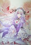  bad_id bad_pixiv_id dress flower hairband long_hair petals purple_eyes ribbon rose rozen_maiden silver_hair solo suigintou traditional_media trimcolor 