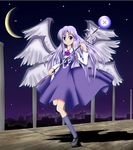  angel blue_eyes blue_hair highres kneehighs sariel socks solo staff touhou touhou_(pc-98) wings 