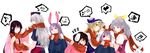  :x ^_^ animal_ears black_hair blonde_hair blue_eyes bow bunny bunny_ears carrot closed_eyes eighth_note hair_bow hat hat_bow heart highres houraisan_kaguya inaba_tewi long_hair long_image mosuke multiple_girls musical_note one_eye_closed open_mouth purple_hair red_eyes reisen reisen_udongein_inaba ribbon scarf shared_scarf short_hair silver_hair smile spoken_blush spoken_heart spoken_musical_note spoken_squiggle squiggle touhou watatsuki_no_toyohime watatsuki_no_yorihime wide_image yagokoro_eirin 