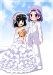  bare_shoulders bride choker crossdressing dress hino_hino kajiki_yumi multiple_girls saki touyoko_momoko tuxedo wedding_dress wife_and_wife yuri 