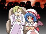  1girl bat_wings blonde_hair colonel_aki crossover glasses hellsing lowres major_(hellsing) red_eyes remilia_scarlet short_hair touhou wings 