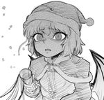  bat_wings capelet commentary_request fang flat_chest greyscale hat monochrome party_popper remilia_scarlet santa_costume santa_hat sketch slit_pupils solo space_jin touhou wings 