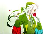  bandana flower formal gen_4_pokemon glasses gloves male_focus mugen_infinite personification petals pokemon profile rose roserade smelling solo suit white_gloves white_hair 