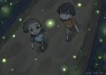  brown_hair dated fireflies from_above fudou_akio hairlocs inazuma_eleven inazuma_eleven_(series) kidou_yuuto looking_up male_focus multiple_boys open_mouth outdoors saku_anna younger 