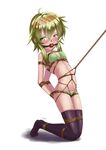  ball_gag bdsm bikini bondage bound breasts covered_nipples cyber_(cyber_knight) gag goggles goggles_on_head green_eyes green_hair gumi rope shibari short_hair small_breasts solo swimsuit thighhighs vocaloid 