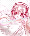  bad_id bad_pixiv_id blush breasts character_name commentary_request headphones highres large_breasts long_hair looking_at_viewer maronie. monochrome nitroplus open_mouth pink_hair sketch smile solo super_sonico 