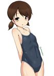  8000 brown_eyes brown_hair competition_school_swimsuit kantai_collection low_twintails one-piece_swimsuit school_swimsuit shirayuki_(kantai_collection) short_hair solo standing swimsuit twintails 