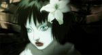  android animated animated_gif bangs black_hair blue_eyes creepy female flower ghost_in_the_shell ghost_in_the_shell:_innocence hair_flower hair_ornament looking_at_viewer machine reaction short_hair solo 