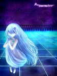  bangs blue_hair commentary_request copyright_name dress flower hair_flower hair_ornament hair_over_face highres long_hair miu_(re;member) purple_eyes re;member sidelocks sky solo star_(sky) starry_sky tsukimirin very_long_hair 