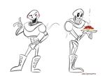  ! armor blush bone boots catnippackets clothing footwear hand_on_hip male not_furry open_mouth papyrus_(undertale) plate skeleton smile solo spaghetti undertale 