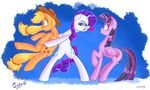  applejack_(mlp) blue_eyes cutie_mark defensive equine female friendship_is_magic green_eyes group holding horn horse jowybean mammal my_little_pony pony rarity_(mlp) sharp_teeth teeth twilight_sparkle_(mlp) unicorn winged_unicorn wings 