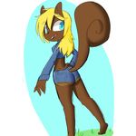  2015 anthro breasts butt clothed clothing female fur hair long_hair looking_at_viewer mammal neko_3240 open_mouth rodent solo squirrel 