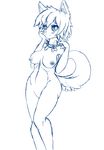  2012 anthro areola blush bone breasts canine collar dog featureless_crotch female fur hair husky larkdraws looking_at_viewer mammal monochrome nipples nude pointy_ears raised_tail simple_background sketch smile solo white_background wide_hips 
