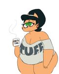  black_hair cat cleavage clothed clothing feline female green_eyes hair hairband mammal mature_female mrs._katswell overweight solo t.u.f.f._puppy unknown_artist 