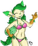  2009 anthro bikini breasts cleavage clothed clothing eeveelution eyes_closed female green_hair green_lips green_nose hair leafeon mint_swirl nintendo nipple_bulge pcaduck pok&eacute;mon smile solo standing swimsuit video_games watermelon 