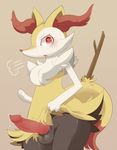  anthro balls blush braixen canine claws clothing erection fox fur knot kururi_itachi looking_at_viewer male mammal nintendo nude open_mouth panting penis pok&eacute;mon precum precum_string red_eyes sharp_teeth skirt skirt_lift solo standing stick teeth tongue uncensored video_games wide_hips 