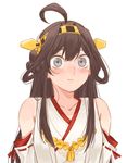  ahn ahoge blue_eyes blush brown_hair hairband headgear japanese_clothes kantai_collection kongou_(kantai_collection) long_hair nontraditional_miko solo 