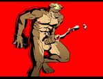  abs balls canine dog erection male mammal masturbation muscular nude orgasm pecs penis poop_(artist) red_background simple_background solo 