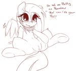  anus collar english_text equine feral fluttershy_(mlp) friendship_is_magic grumblepluck hi_res hooves horse line_art mammal monochrome my_little_pony navel petplay pony presenting pussy pussy_juice roleplay smile spread_legs spreading text wings 
