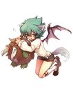  animal_ears bad_id bad_pixiv_id button_eyes character_doll commentary duel_monster earrings full_body green_eyes green_hair jewelry johan_andersen juliet_sleeves loafers long_sleeves male_focus monster open_mouth puffy_sleeves shoes shorts simple_background sock_garters solo tail tobi_(one) white_background winged_kuriboh yuu-gi-ou yuu-gi-ou_gx 