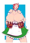  1girl artist_request beer_mug breasts breasts_out breasts_outside character_request collar dirndl eyes_closed german_clothes gigantic_breasts lactation lips oktoberfest red_hair solo 