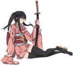  artist_request black_hair full_body gintama holding holding_sword holding_weapon japanese_clothes kimono pink_kimono shoes single_shoe solo sword thighhighs transparent_background weapon yagyuu_kyuubei yukata 