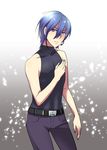  bare_shoulders blue_hair caffein highres kaito male_focus purple_eyes solo vocaloid 